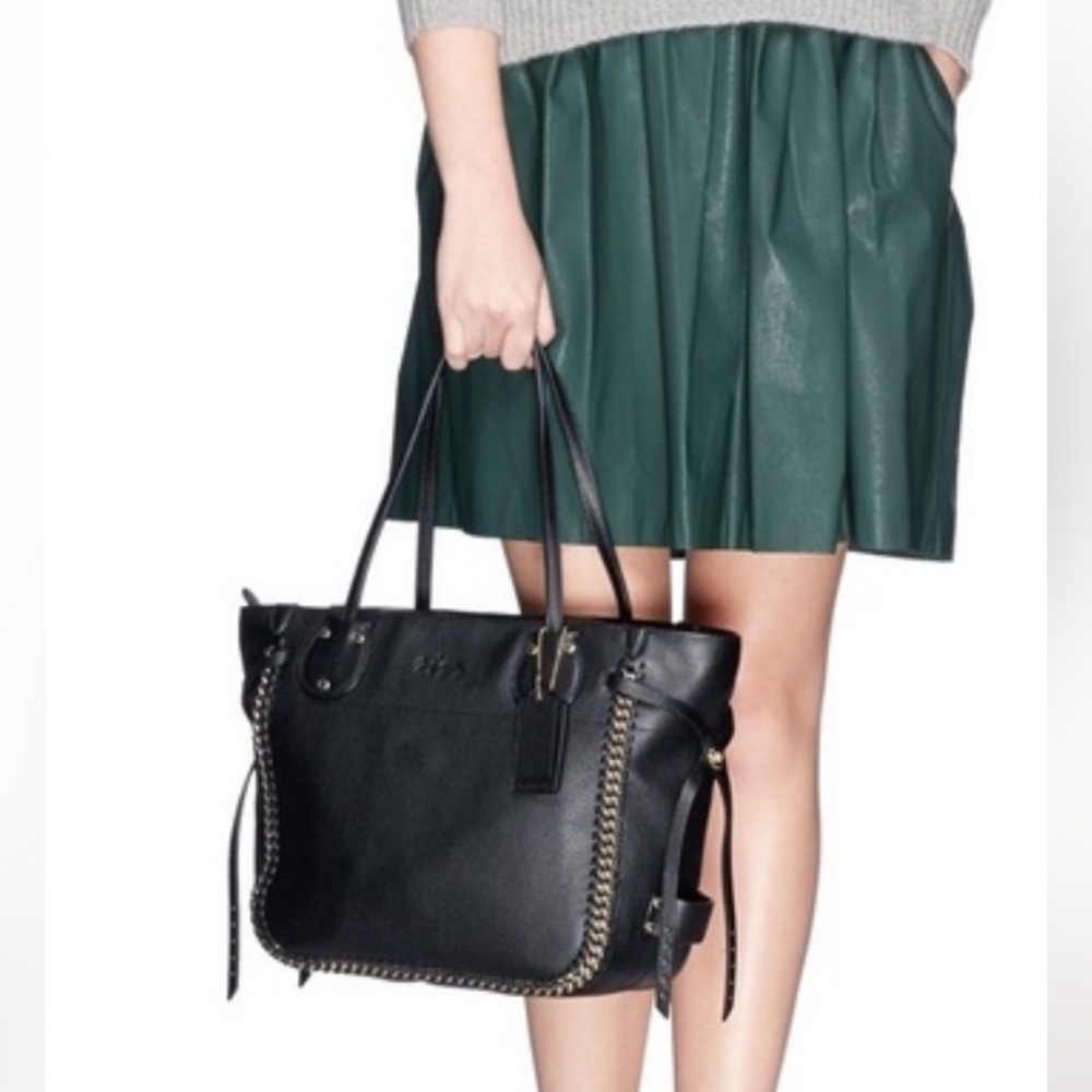 Coach Whiplash Black and Gold Tote with Structured Design